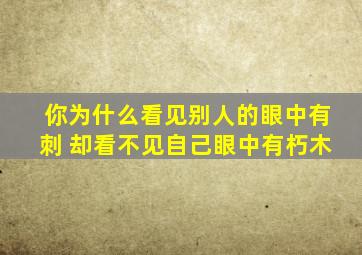 你为什么看见别人的眼中有刺 却看不见自己眼中有朽木